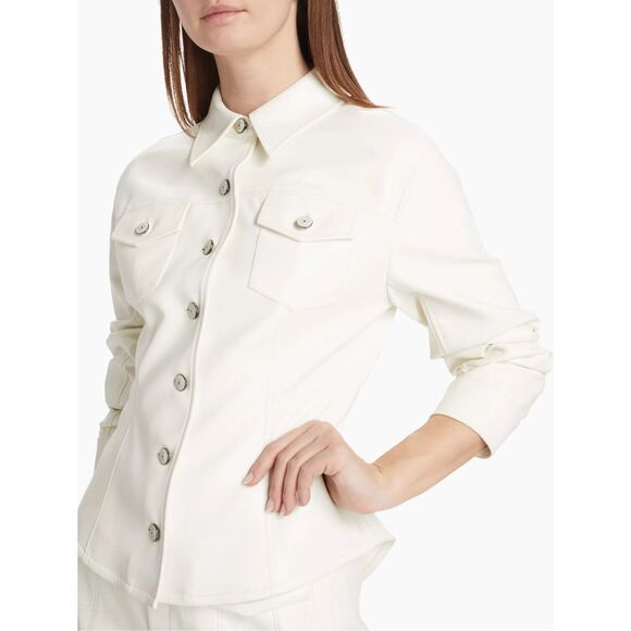 Cinq A Sept Button Front Tailored Fit Vegan Leather Canyon Jacket Ivory Sz 4 $49 - Picture 4 of 15